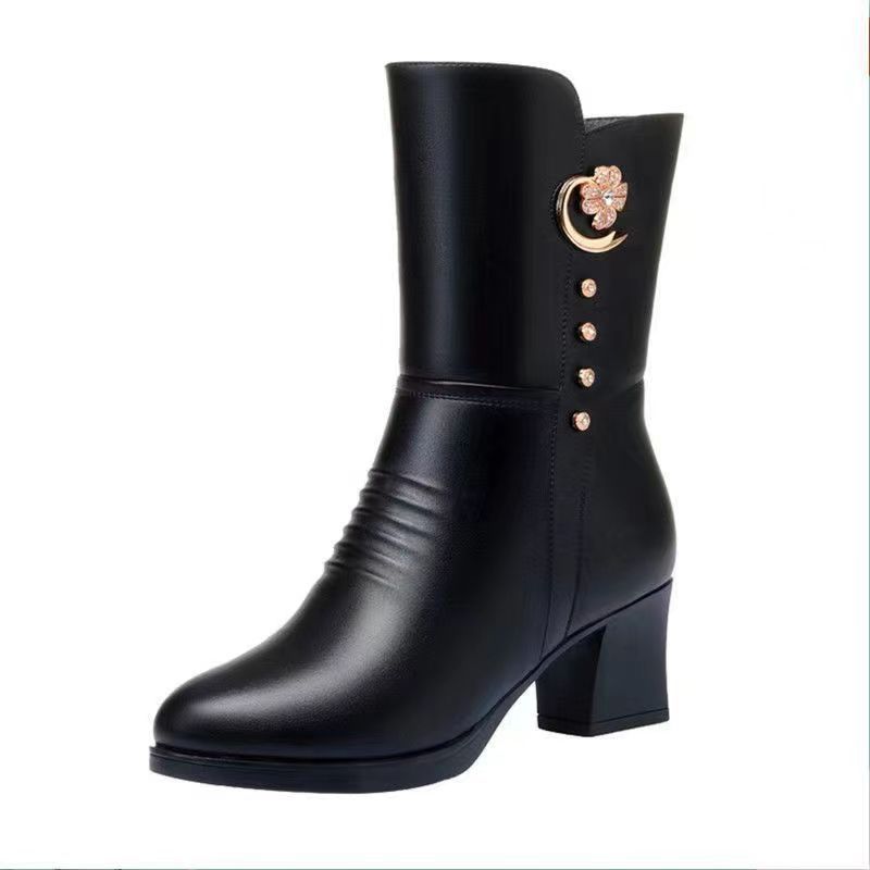 Cotton Boots Women's Soft Leather Red With Velvet Lining