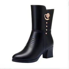 Cotton Boots Women's Soft Leather Red With Velvet Lining