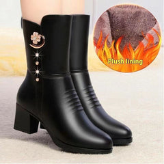 Cotton Boots Women's Soft Leather Red With Velvet Lining