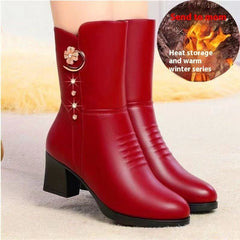 Cotton Boots Women's Soft Leather Black Plus Velvet
