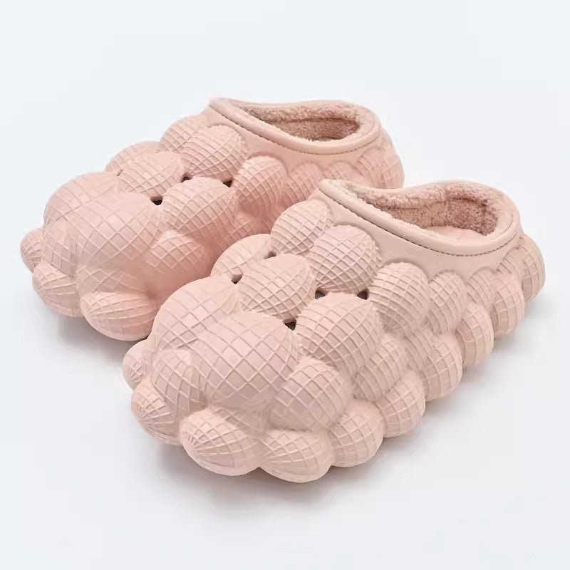 Cotton SPA Pillow Cozy Slippers Winter Indoor Outdoor Non - slip Bubble Pink