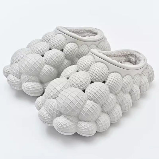 Cotton SPA Pillow Cozy Slippers Winter Indoor Outdoor Non - slip Bubble Gray