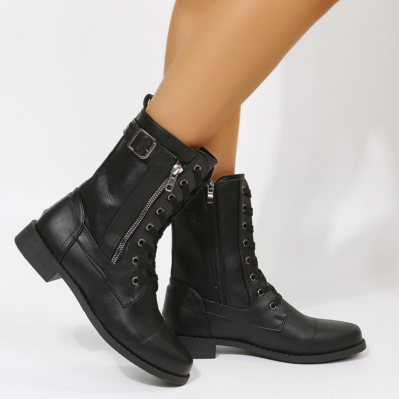 Cowboy Women Side Zipper Shoes Black