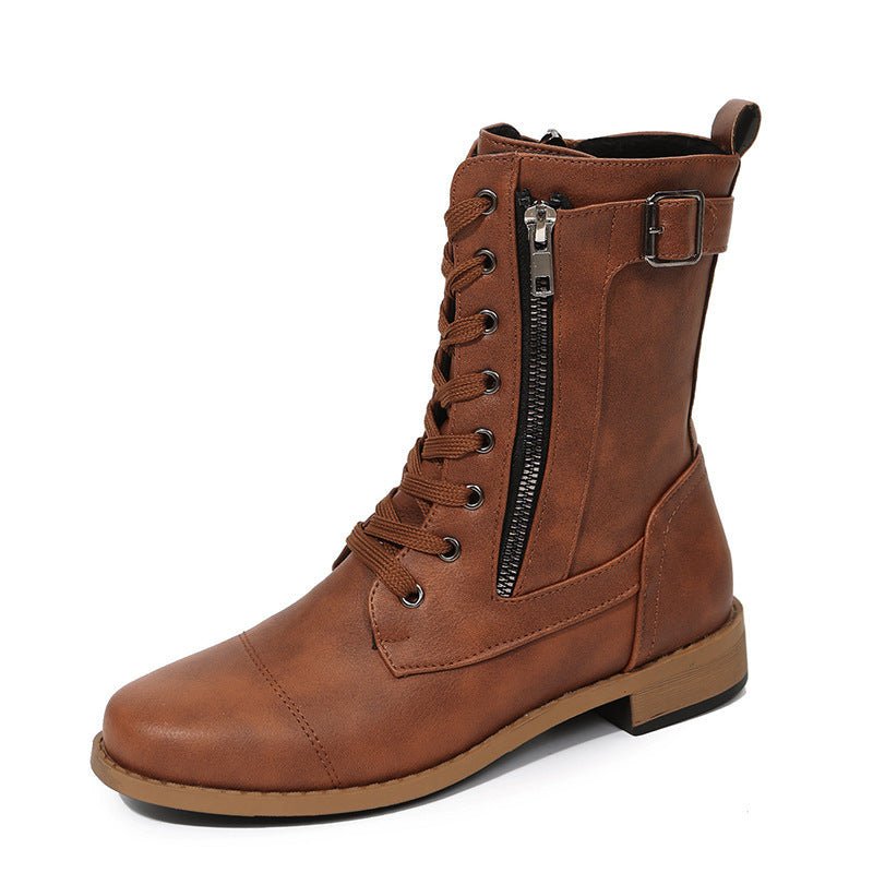 Cowboy Women Side Zipper Shoes Brown