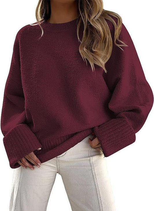 Cozy Plush Long Sleeve Sweater Wine Red