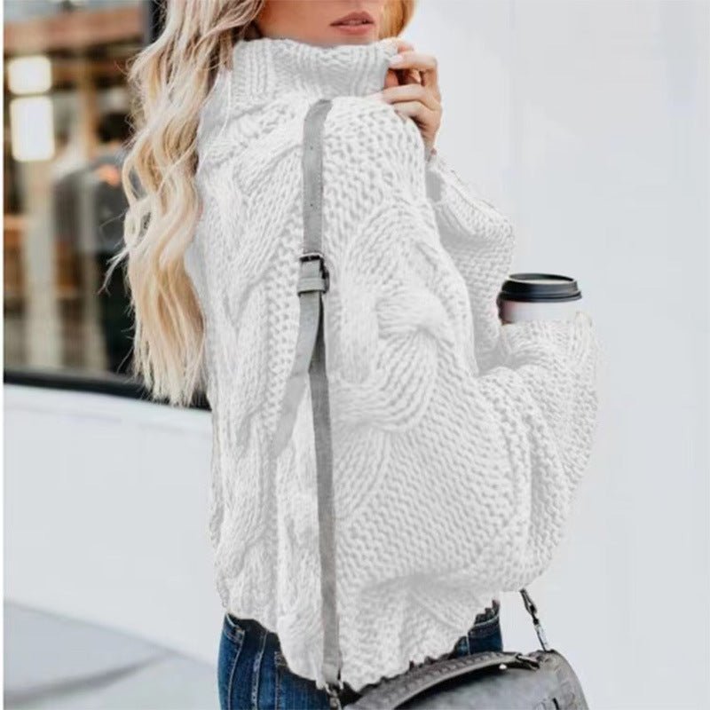 Cozy Turtleneck Pullover Sweater - Women's Casual Long Sleeves White