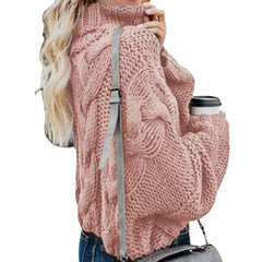 Cozy Turtleneck Pullover Sweater - Women's Casual Long Sleeves Pink