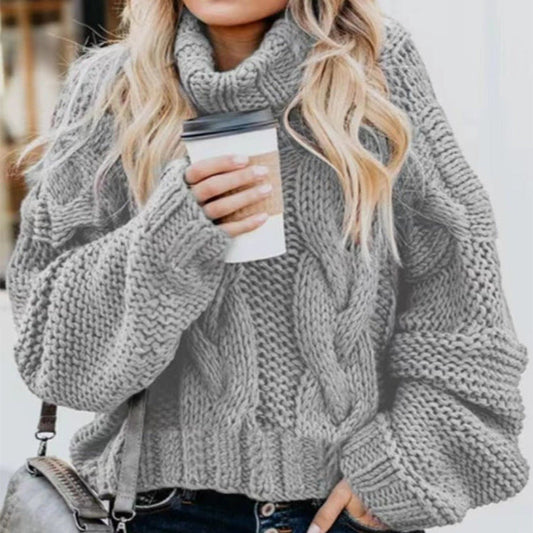 Cozy Turtleneck Pullover Sweater - Women's Casual Long Sleeves Gray