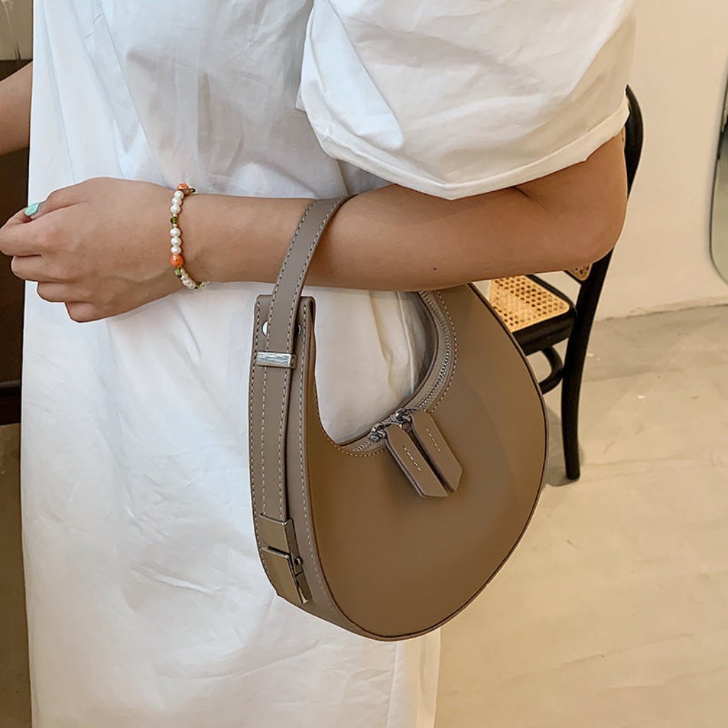 Crescent Leather Clutch - Small Moon Bag & Portable Shoulder Bag Brown
