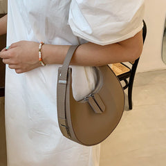 Crescent Leather Clutch - Small Moon Bag & Portable Shoulder Bag Brown