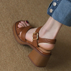 Cross Strap Sandals Women's Mid Summer Platform Open Toe Chunky Heel Beige