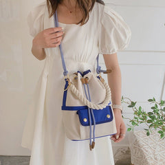 Crossbody Bucket Bag for Women with Hand Bill and Lading Blue