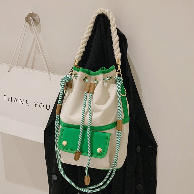 Crossbody Bucket Bag for Women with Hand Bill and Lading Green