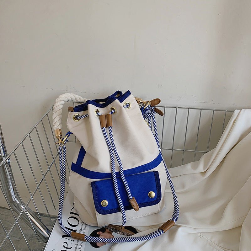 Crossbody Bucket Bag for Women with Hand Bill and Lading Blue