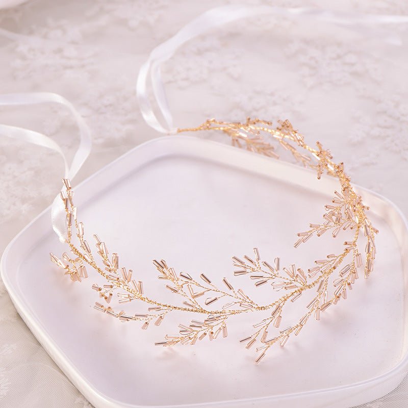 Crystal Bridal Headdress: European & American Hand - Woven Hair Band Gold