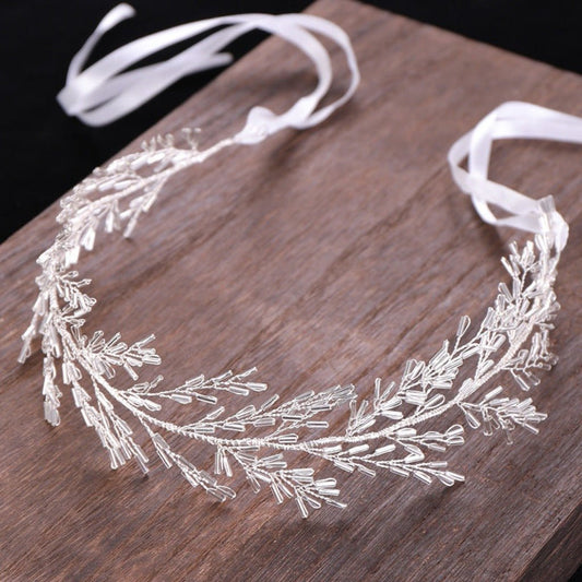 Crystal Bridal Headdress: European & American Hand - Woven Hair Band White