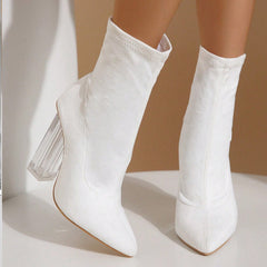 Crystal Slim - foot Boots Light Up High - heeled Mid - calf Party Shoes Apricot