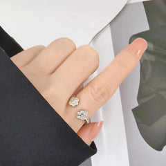 Cute Animal Footprints Open - End Cat Ring for Adorable Feline Charm White Gold Color