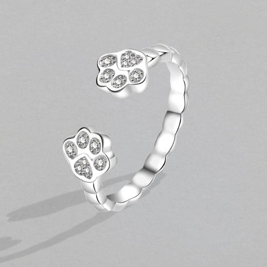 Cute Animal Footprints Open - End Cat Ring for Adorable Feline Charm White Gold Color