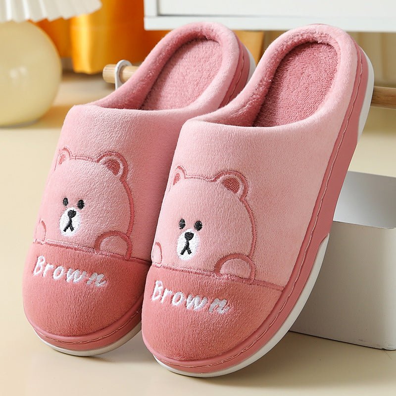 Cute Bears Slippers For Women Couple Indoor Solid Color Slippers Red