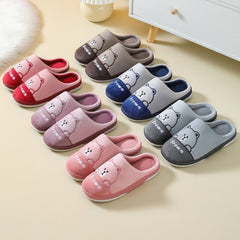 Cute Bears Slippers For Women Couple Indoor Solid Color Slippers Coffee