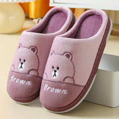 Cute Bears Slippers For Women Couple Indoor Solid Color Slippers Purple