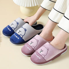 Cute Bears Slippers For Women Couple Indoor Solid Color Slippers Coffee