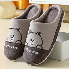 Cute Bears Slippers For Women Couple Indoor Solid Color Slippers Coffee