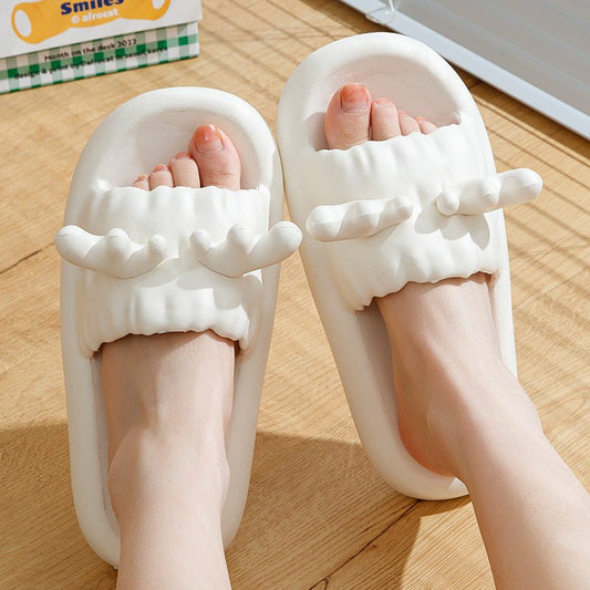 Cute Playful Deer Horn Slippers Summer Women's Comfort House Shoes Dark Gray