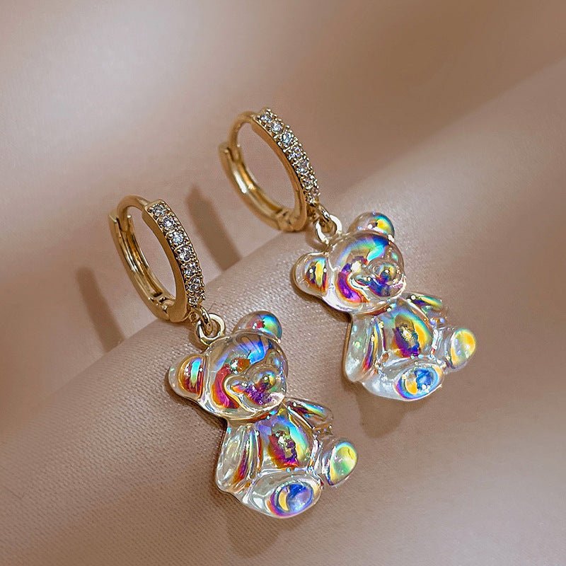 Cute Zircon Little Bear Cartoon Animal Ear Clip Earrings Colorful Bear Ear Clip