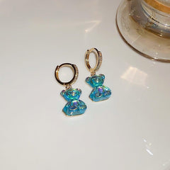 Cute Zircon Little Bear Cartoon Animal Ear Clip Earrings Blue Bear Ear Clip