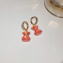 Cute Zircon Little Bear Cartoon Animal Ear Clip Earrings Pink Bear Ear Clip