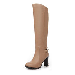 Comfortable Chunky Over - the - knee Boots Women's Statement High Heels Brown