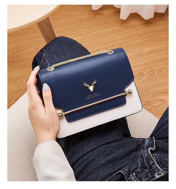 Deer Head Crossbody Fashion Texture Shoulder Bag Blue white