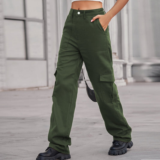 Denim Semi - elastic Design Personality All - match Female New Army Green