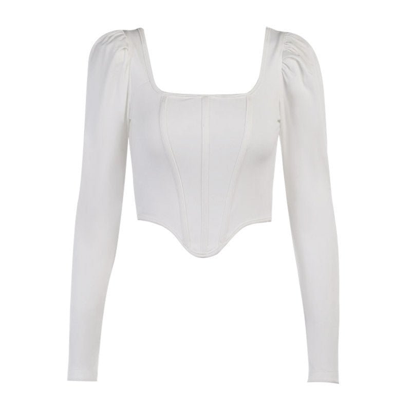 Desire Collar Puff Sleeve Short Top White