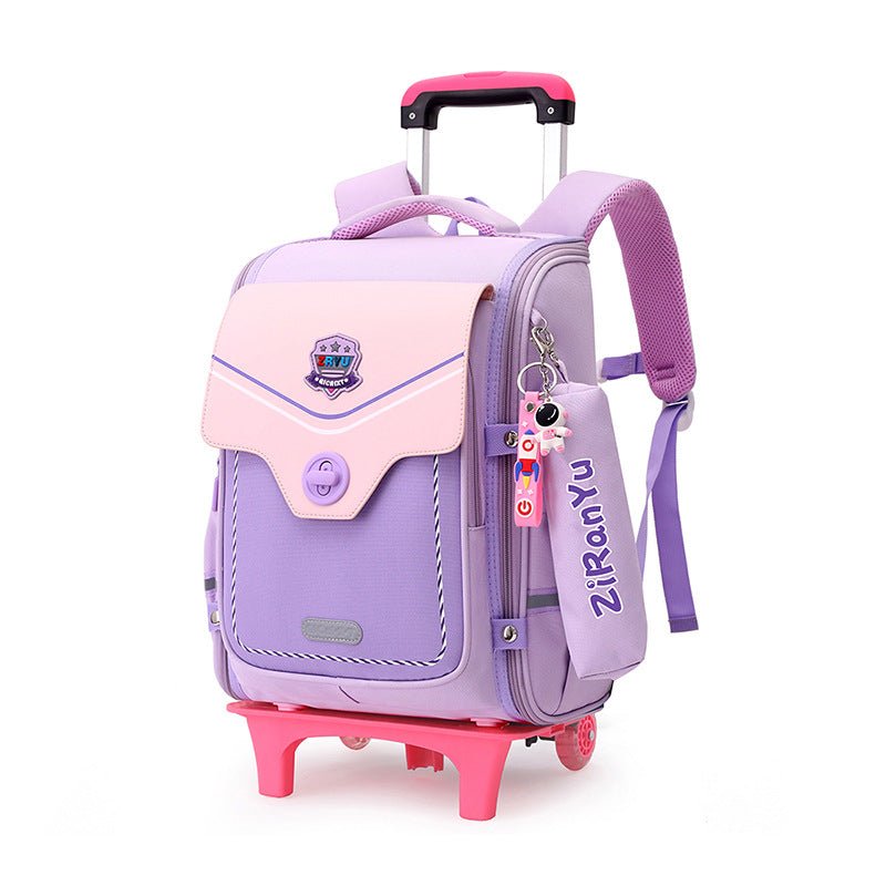 Detachable Backpack Trolley Bag for Primary School Students Purple Two Wheels