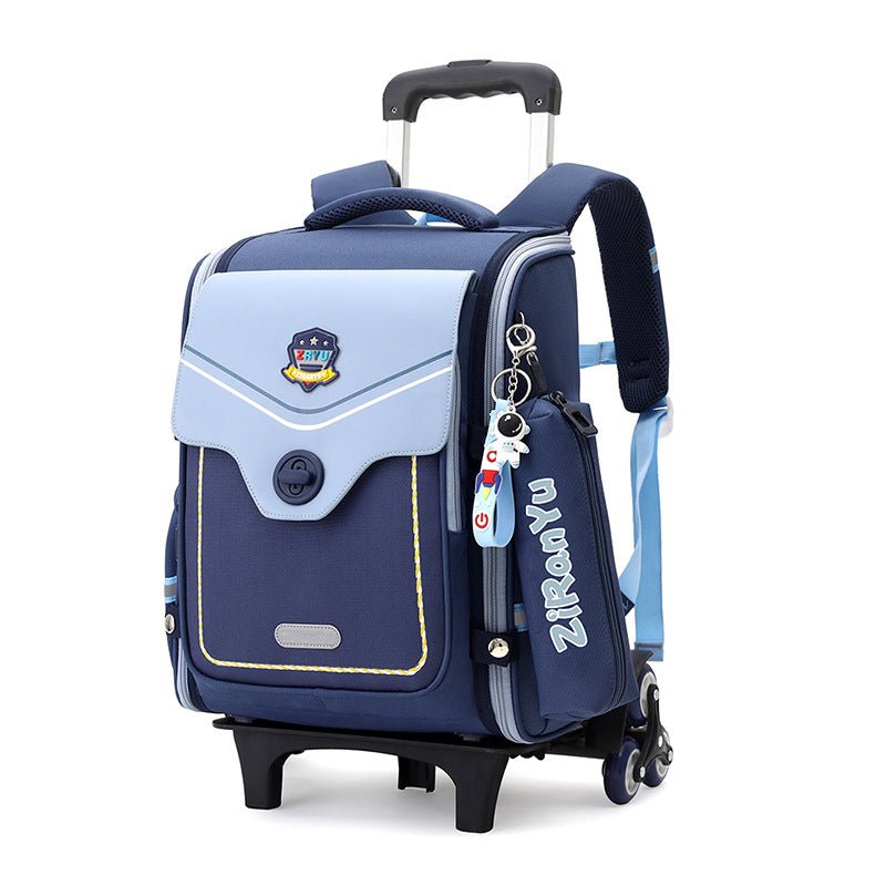 Detachable Backpack Trolley Bag for Primary School Students Sky Blue Six Rounds