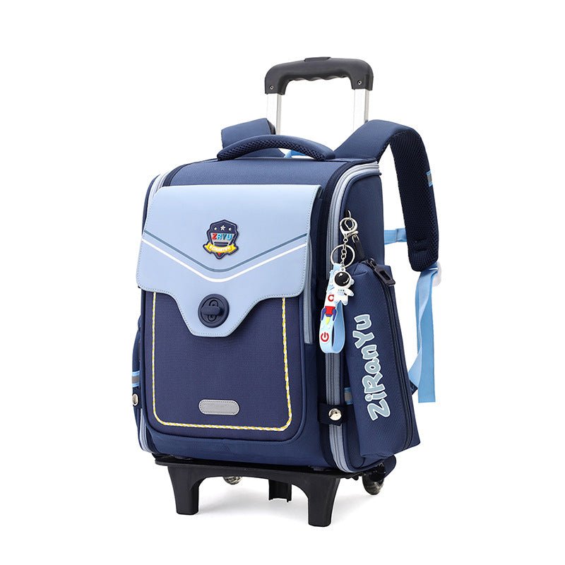 Detachable Backpack Trolley Bag for Primary School Students Sky Blue Two Wheels