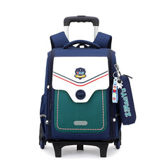 Detachable Backpack Trolley Bag for Primary School Students Lake Blue Six Wheel