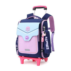 Detachable Backpack Trolley Bag for Primary School Students Pink Two Wheels