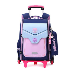 Detachable Backpack Trolley Bag for Primary School Students Pink Six Rounds