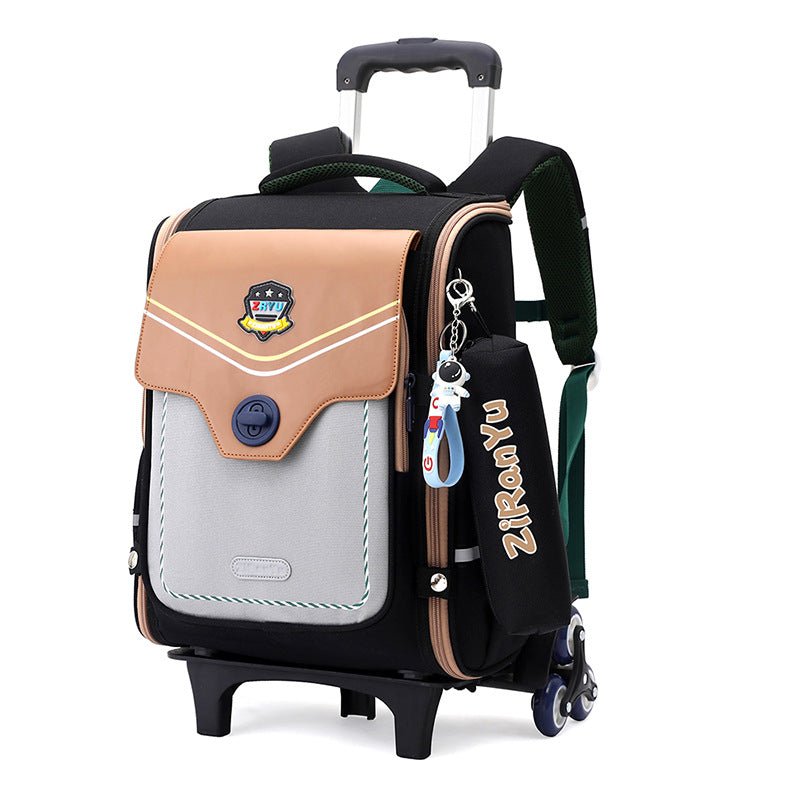 Detachable Backpack Trolley Bag for Primary School Students Black Six Wheel