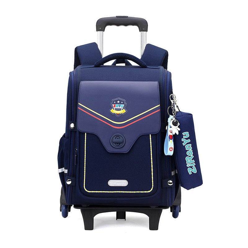 Detachable Backpack Trolley Bag for Primary School Students Dark Blue Six Rounds