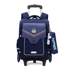 Detachable Backpack Trolley Bag for Primary School Students Dark Blue Six Rounds