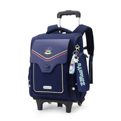 Detachable Backpack Trolley Bag for Primary School Students Dark Blue Two Wheels