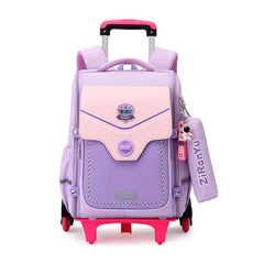 Detachable Backpack Trolley Bag for Primary School Students Purple Six Rounds