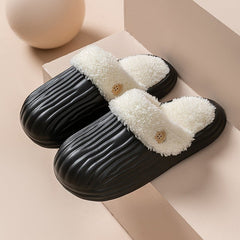 Detachable House Slippers Fluffy With Button Design For Women Men Black