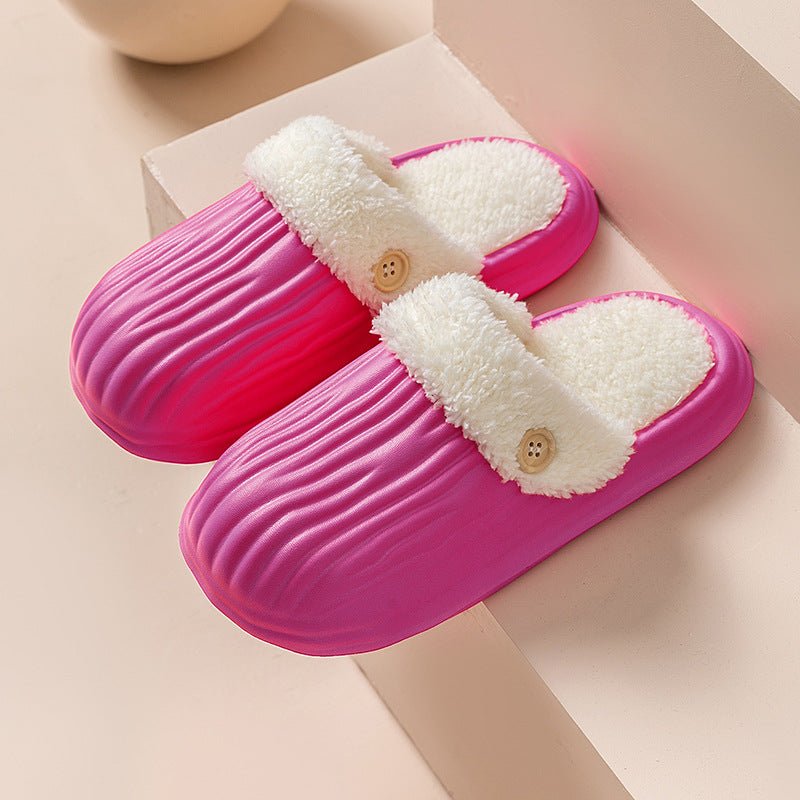 Detachable House Slippers Fluffy With Button Design For Women Men Rose Red