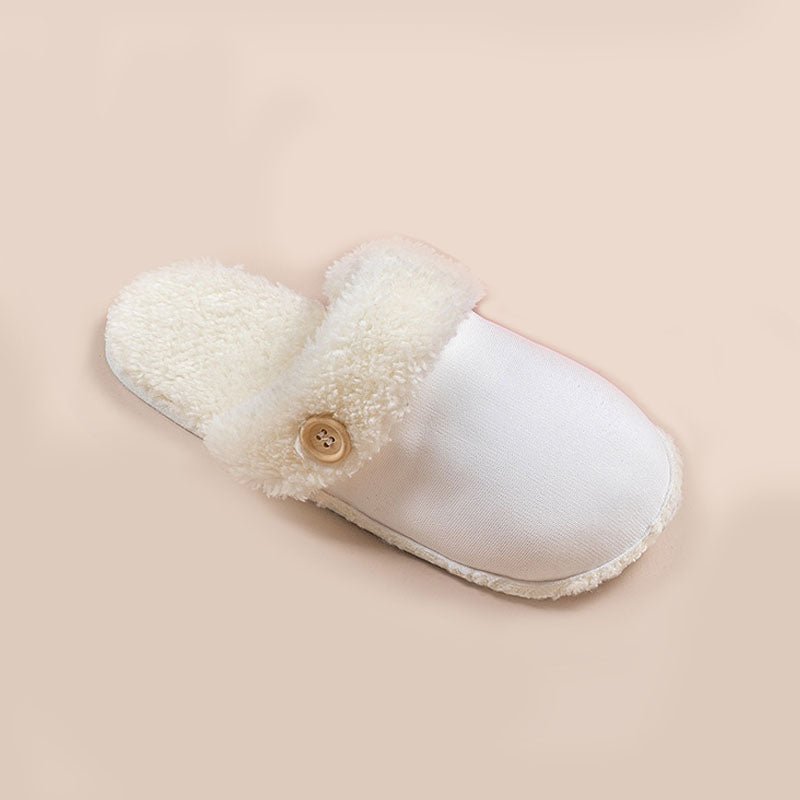 Detachable House Slippers Fluffy With Button Design For Women Men Beige Iiner